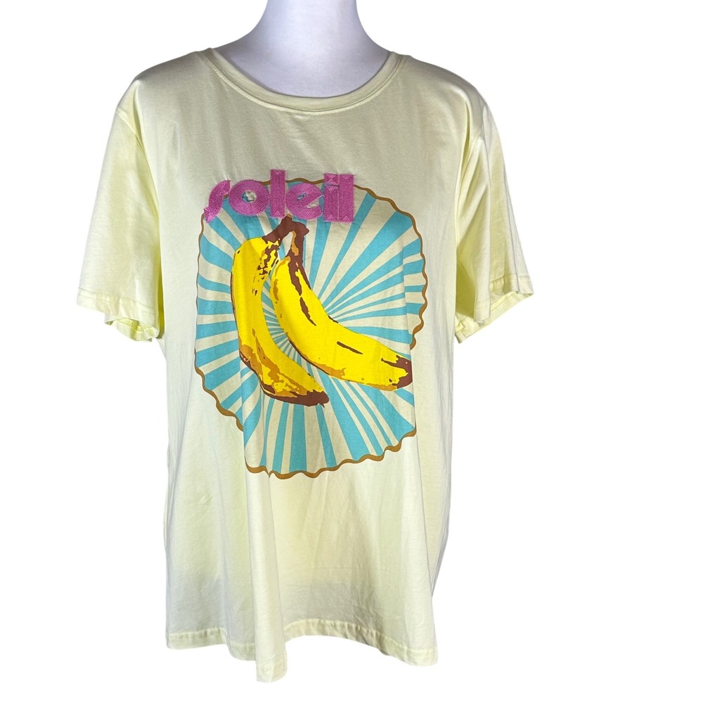Skies Are Blue Graphic Tee NWT Women 1X Yellow Banana Soleil Cotton 146623DL